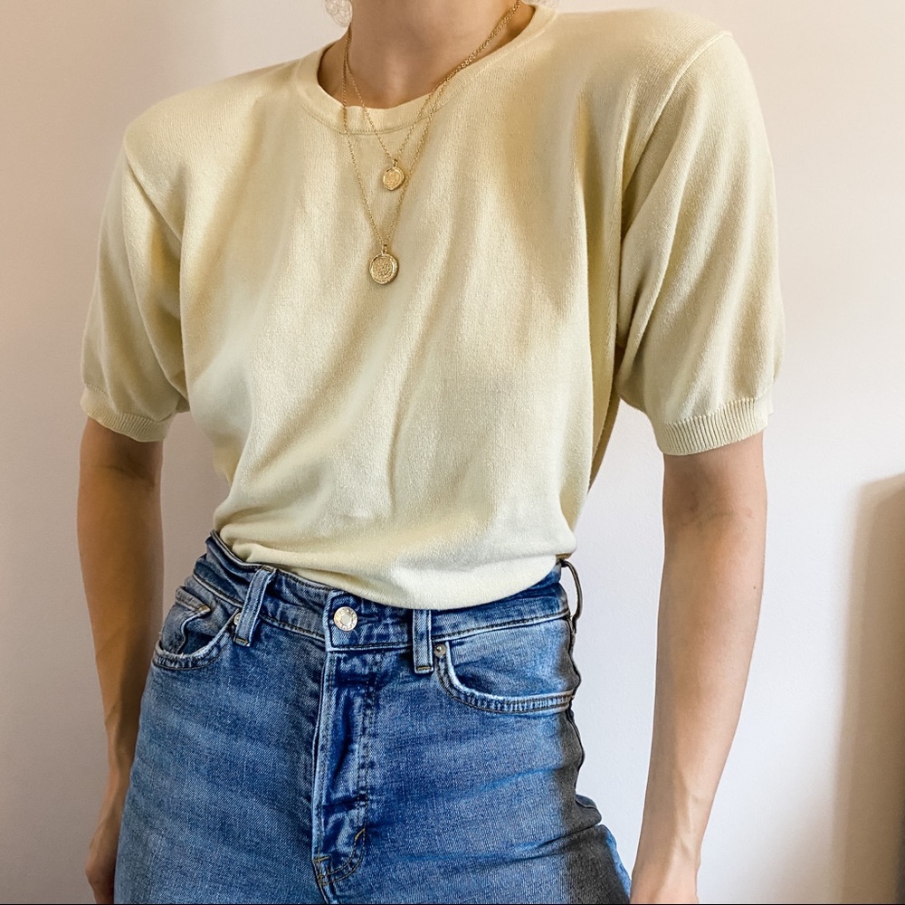 VTG Pale Yellow Cotton Short Sleeve Knit